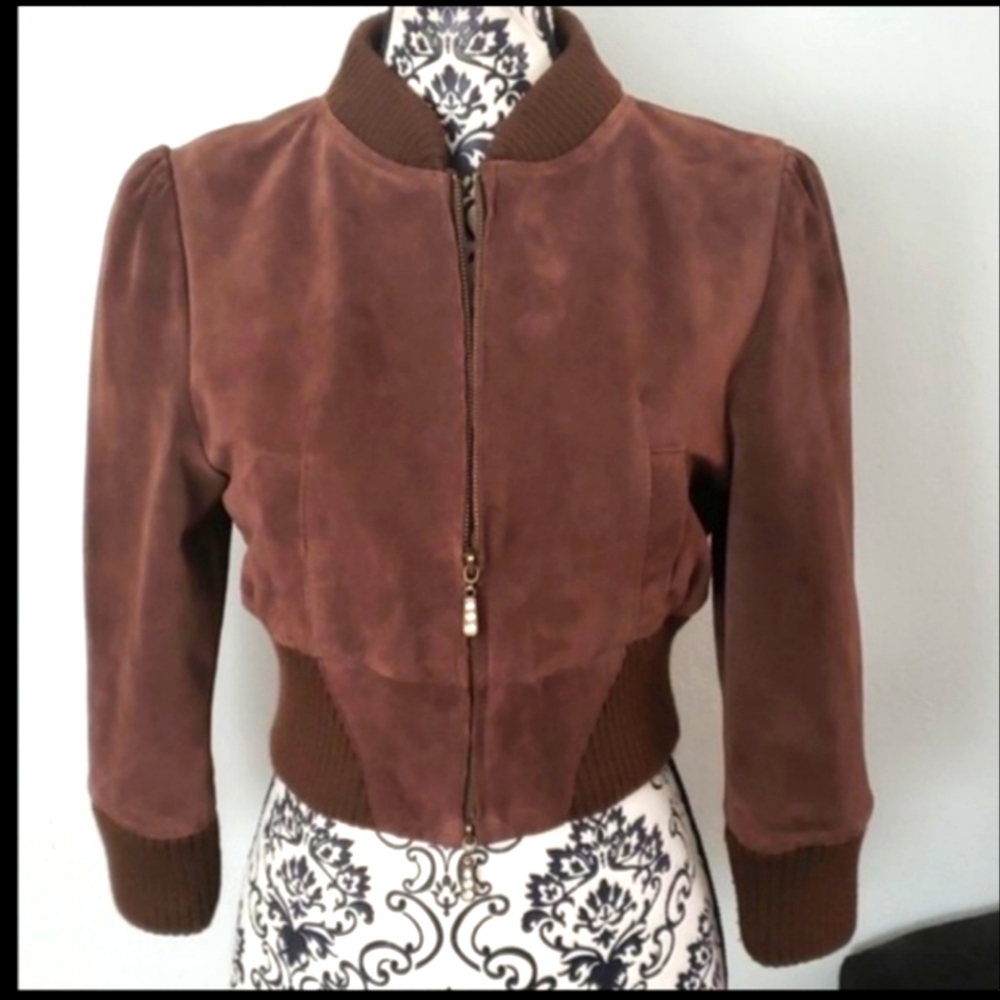Arden B Brown Suede Leather Cropped Jacket